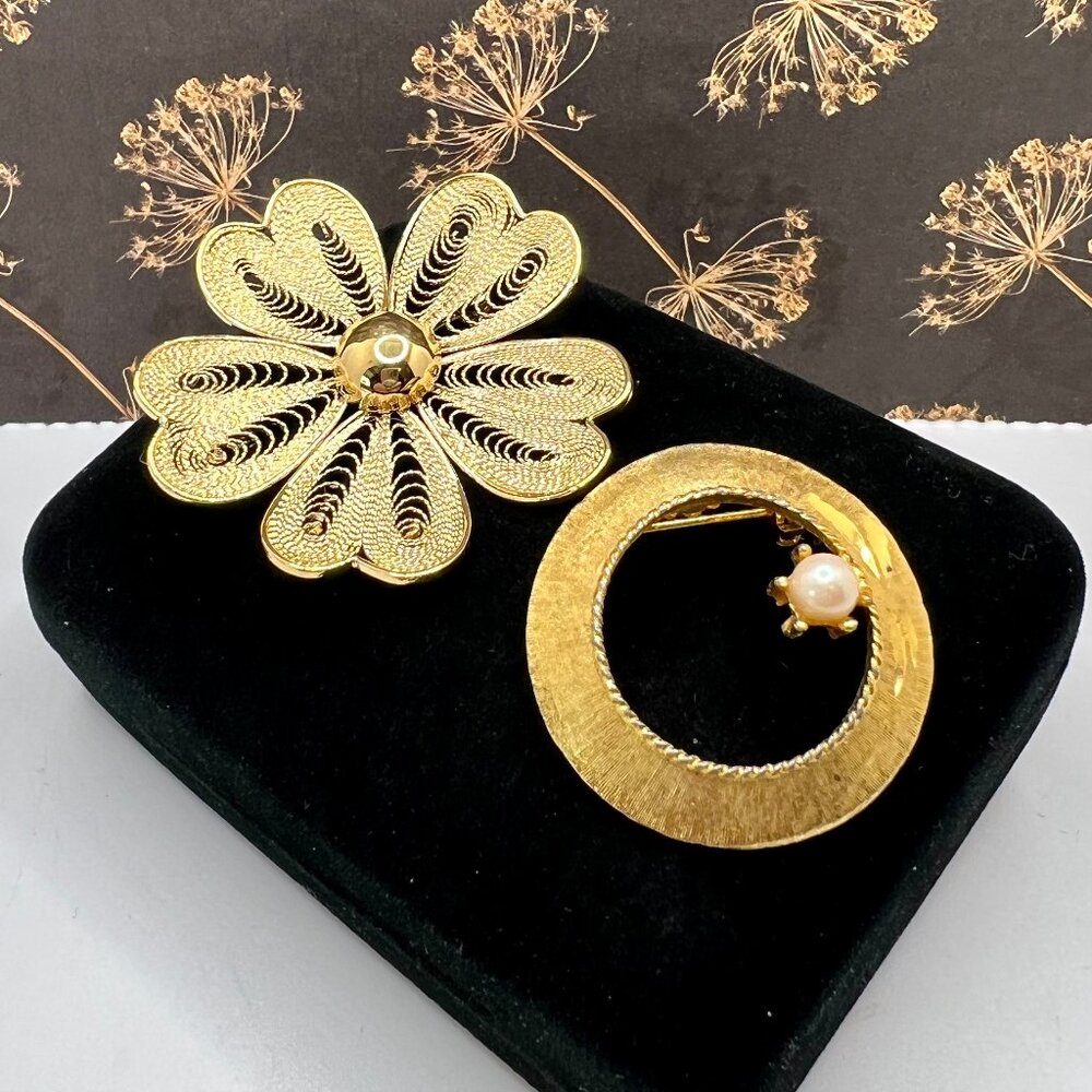 SALE 3/$20**Mamselle Circle and Filigree Flower Brooch Bundle